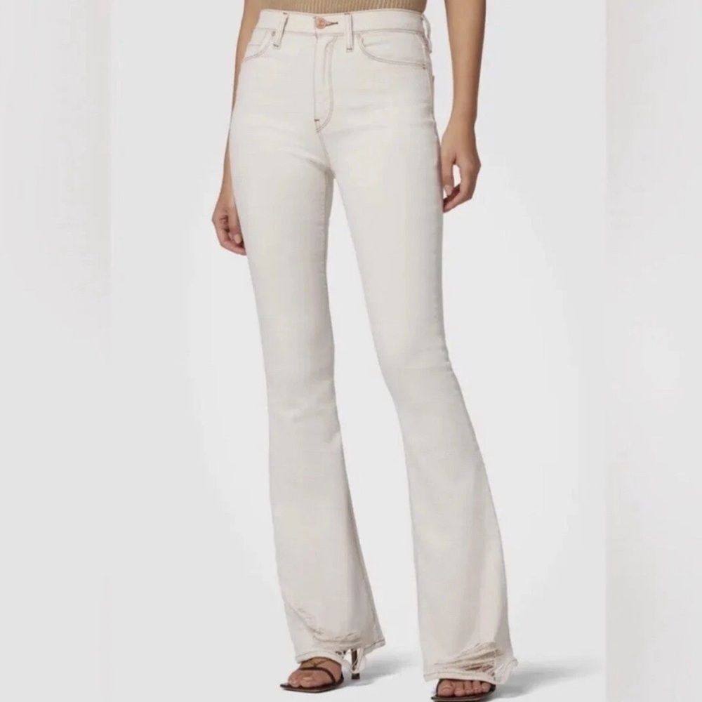 HUDSON Holly High Rise 5 Pocket Flare Jeans Ecru